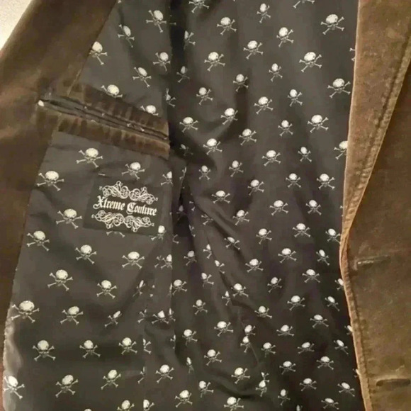 Xtreme Couture Mens Embroidered Royalty Velour Brown Blazer - Picture 7 of 7
